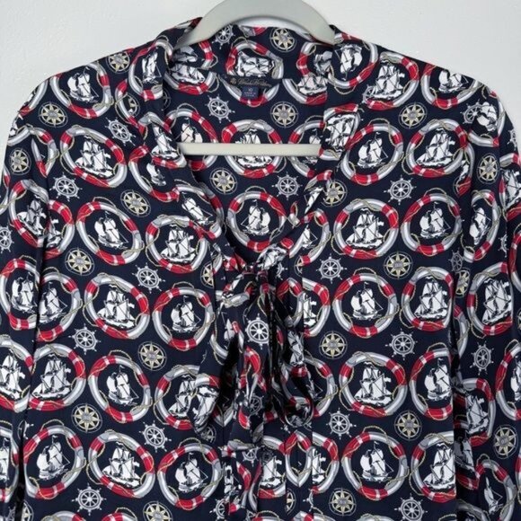 Brooks Brothers silk nautical ship neck tie long sleeve blouse 10 - Picture 4 of 9